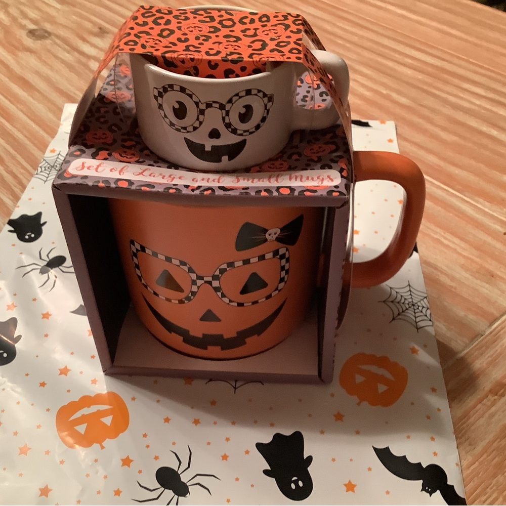 Halloween Pumpkin Face Ceramic Mug Gift Set - Orange